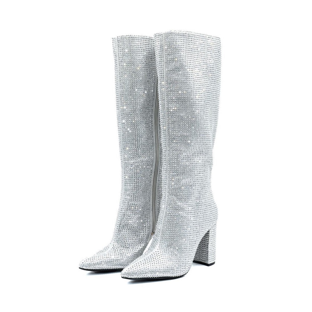 Rhinestone Crystal High Boots, size 6